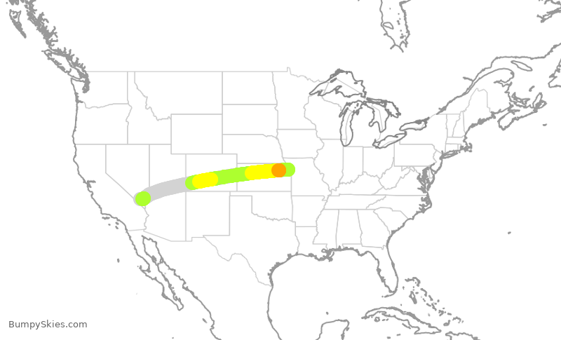 Turbulence forecast map for SWA1268, MCI to LAS
