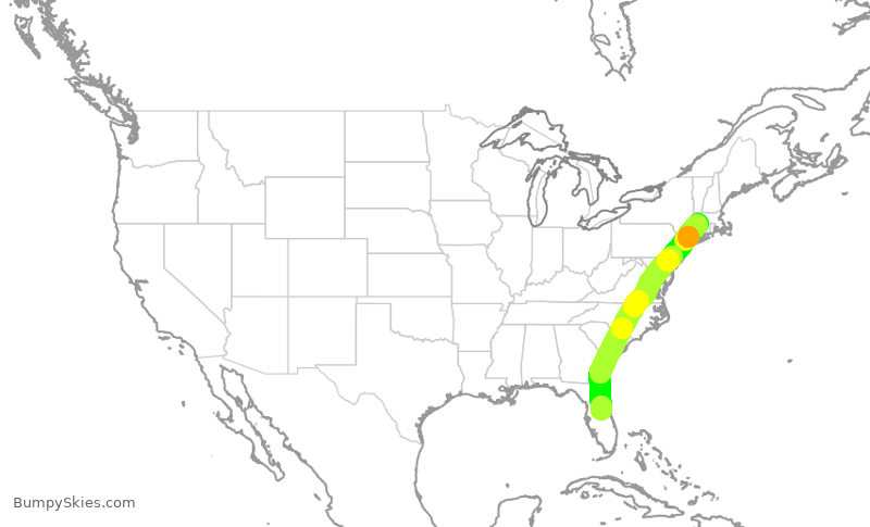 Turbulence forecast map for SWA1268, MCO to BDL