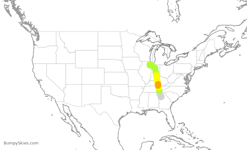 Turbulence forecast map for SWA1270, ATL to MDW