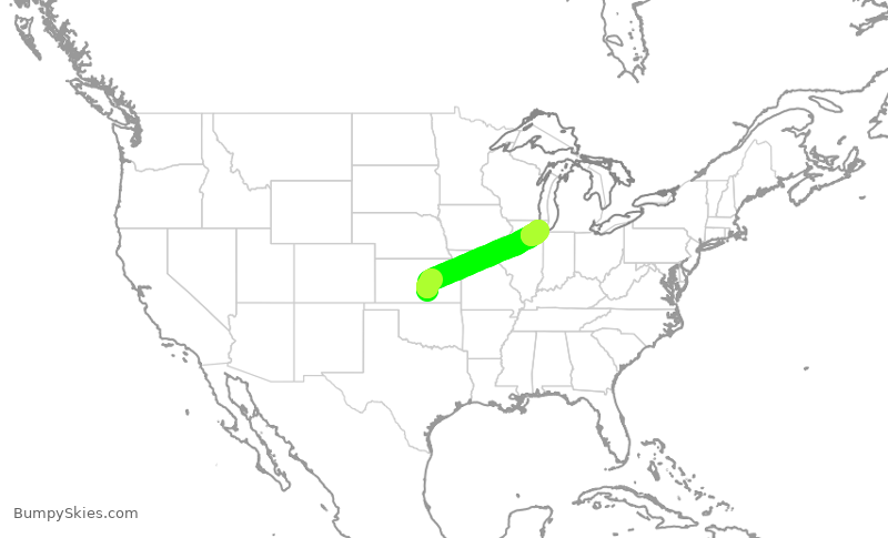 Turbulence forecast map for SWA1276, ICT to MDW