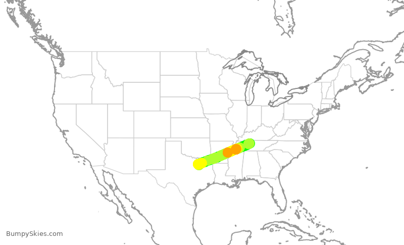 Turbulence forecast map for SWA1277, DAL to BNA
