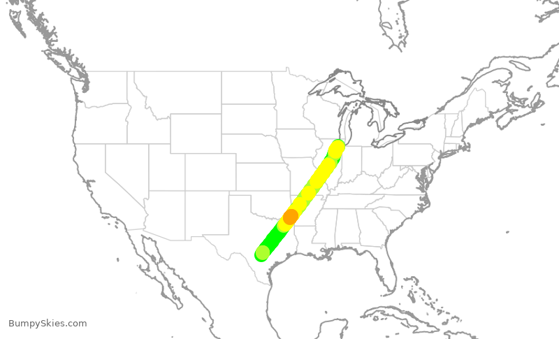 Turbulence forecast map for SWA1279, MDW to SAT