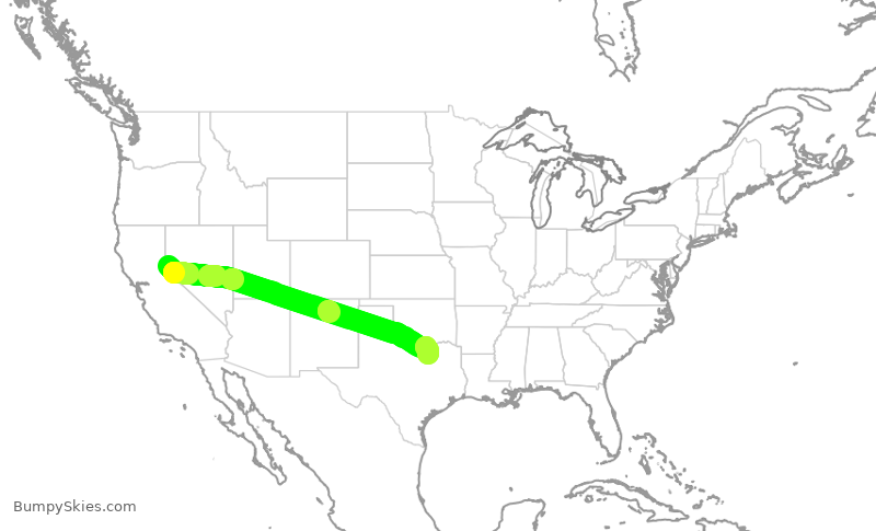 Turbulence forecast map for SWA1283, RNO to DAL
