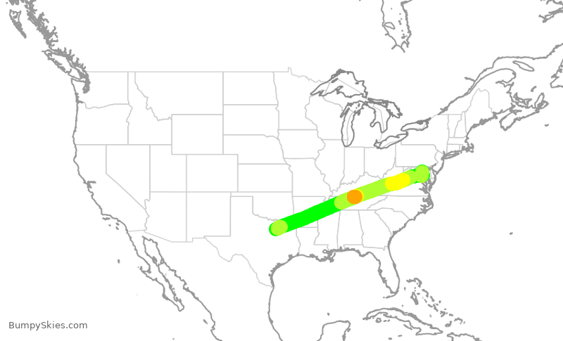 Turbulence forecast map for SWA1284, DAL to BWI