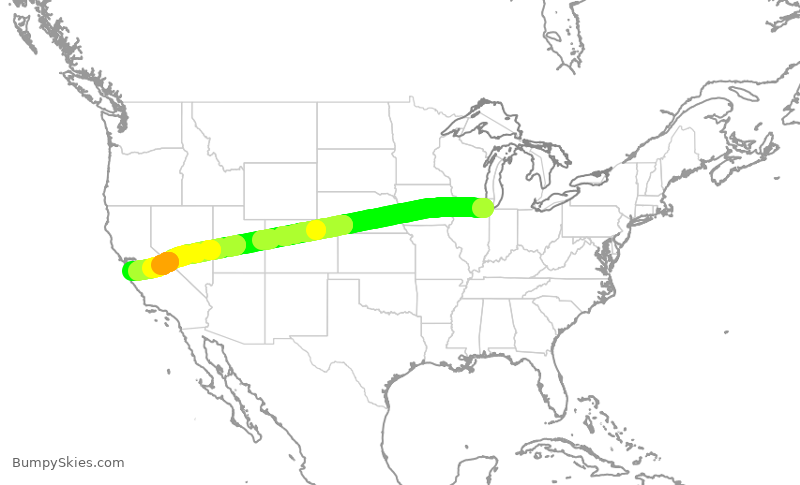 Turbulence forecast map for SWA1284, MDW to SJC