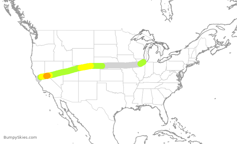 Turbulence forecast map for SWA1286, SJC to MDW