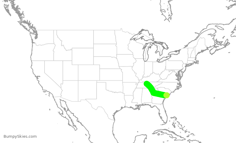 Turbulence forecast map for SWA1291, CHS to BNA