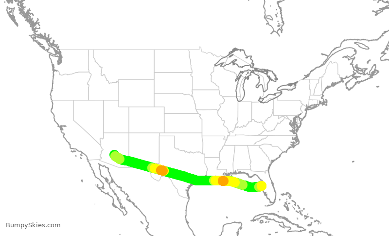 Turbulence forecast map for SWA1294, PHX to TPA