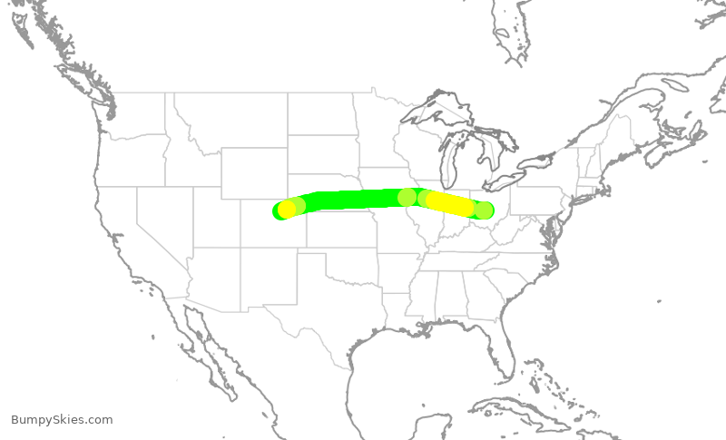 Turbulence forecast map for SWA1295, CMH to DEN
