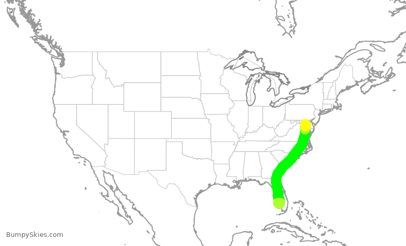 Turbulence forecast map for SWA1296, BWI to RSW