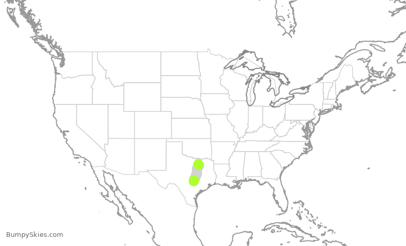 Turbulence forecast map for SWA1297, DAL to AUS