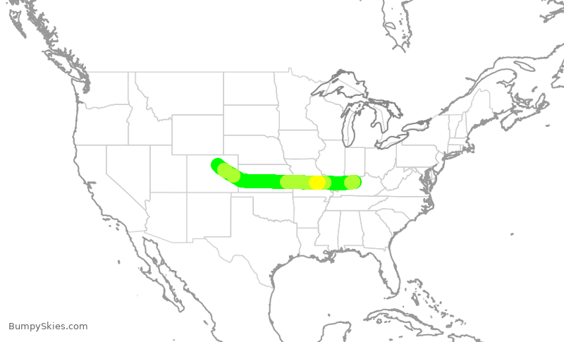 Turbulence forecast map for SWA1297, SDF to DEN