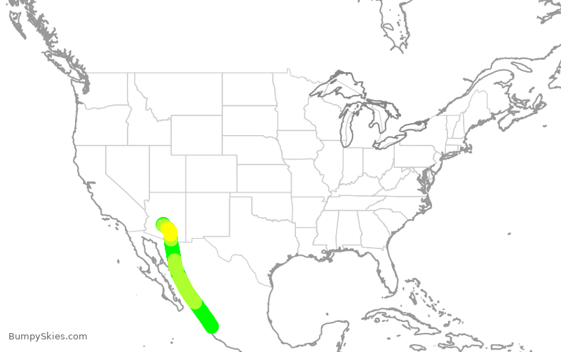 Turbulence forecast map for SWA1299, PVR to PHX