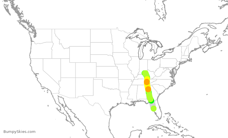 Turbulence forecast map for SWA1300, TPA to SDF