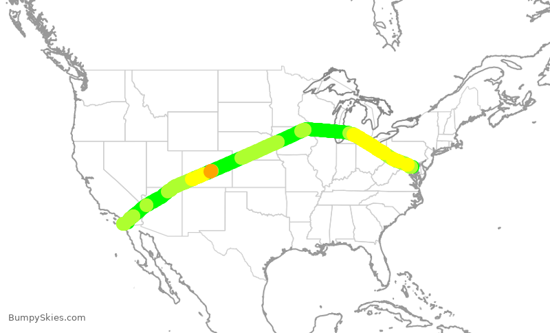 Turbulence forecast map for SWA1301, BWI to SAN