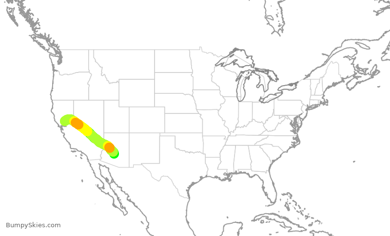 Turbulence forecast map for SWA1301, PHX to SMF