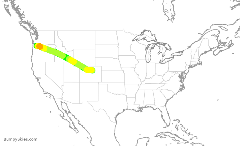 Turbulence forecast map for SWA1303, DEN to PDX