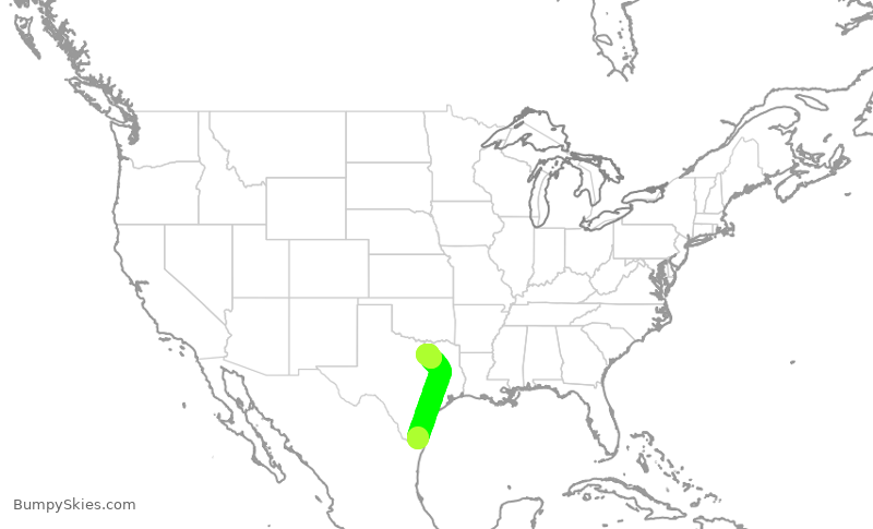 Turbulence forecast map for SWA1304, HRL to DAL