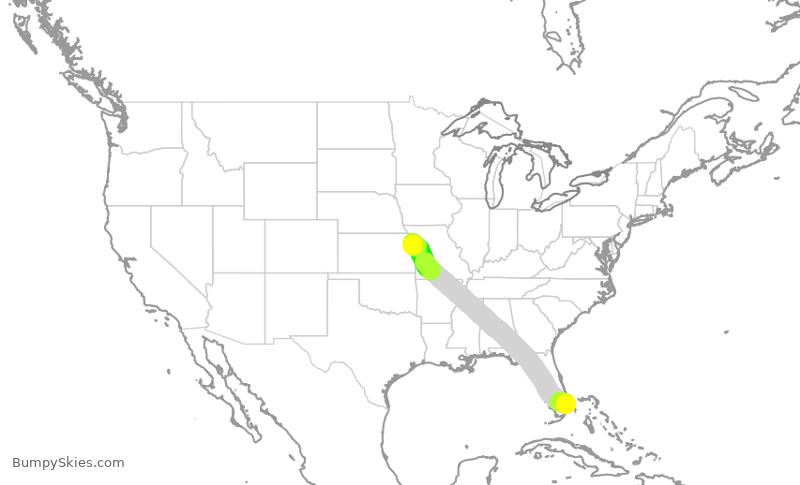 Turbulence forecast map for SWA1306, FLL to MCI