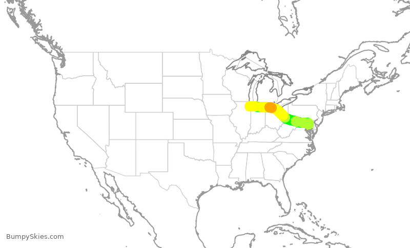 Turbulence forecast map for SWA1306, MDW to BWI