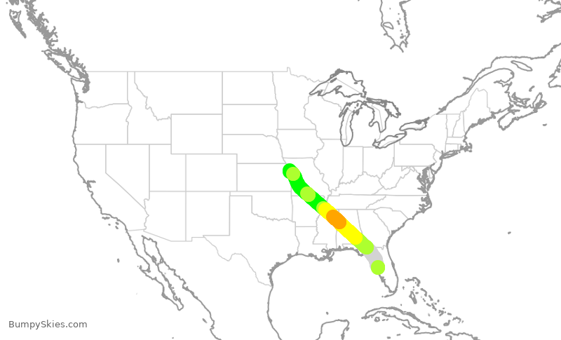 Turbulence forecast map for SWA1307, TPA to MCI