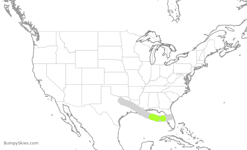 Turbulence forecast map for SWA1309, MCO to DAL