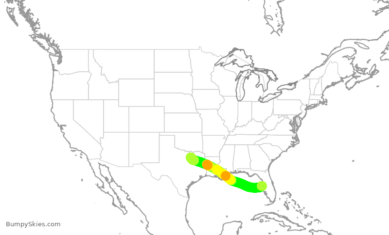 Turbulence forecast map for SWA130, TPA to DAL