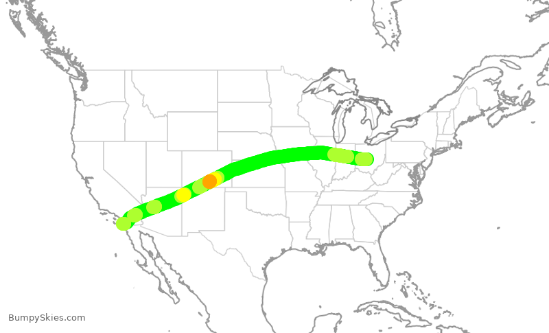 Turbulence forecast map for SWA1314, CMH to SAN