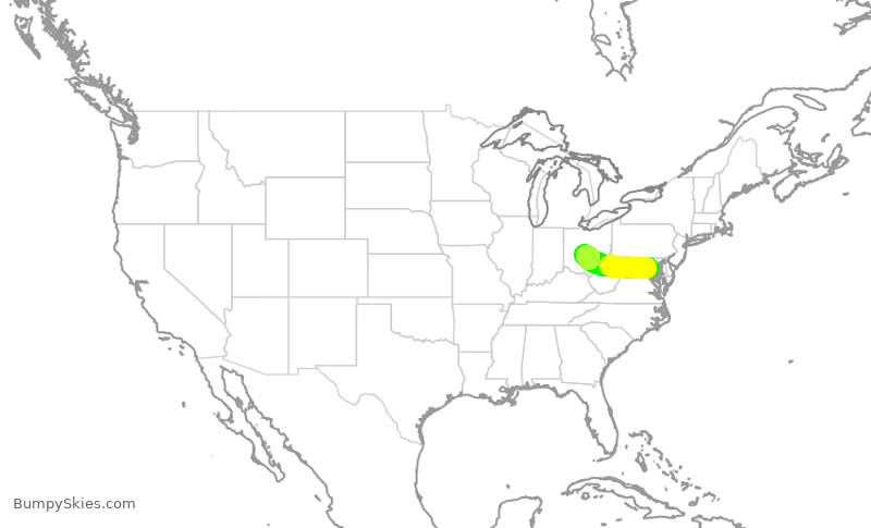 Turbulence forecast map for SWA1315, DCA to CMH