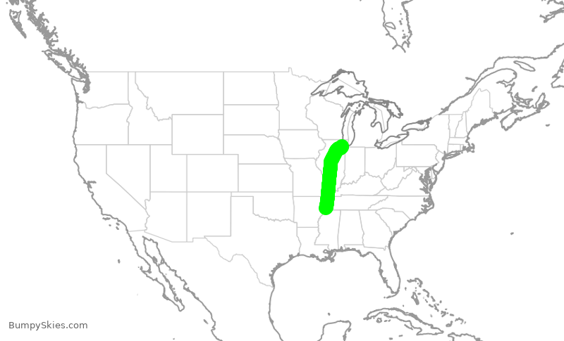 Turbulence forecast map for SWA1317, MEM to MDW