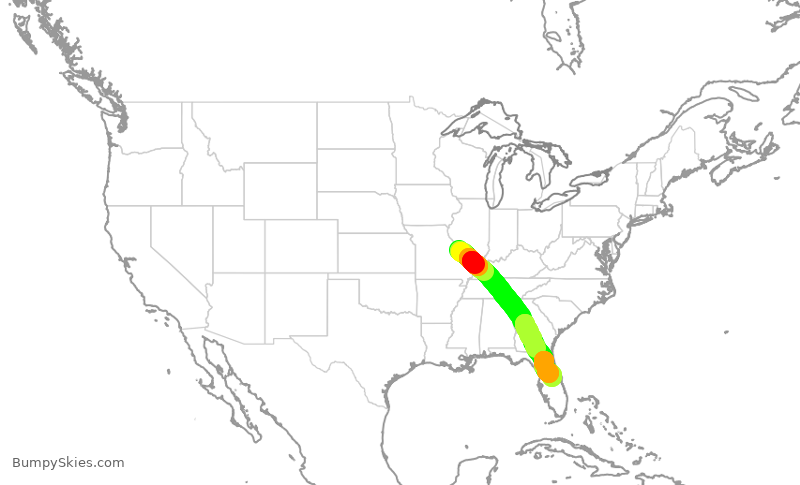 Turbulence forecast map for SWA1317, STL to MCO