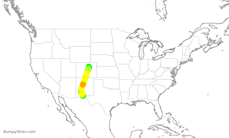 Turbulence forecast map for SWA1319, DEN to ELP