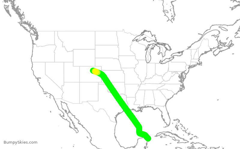 Turbulence forecast map for SWA131, DEN to CUN