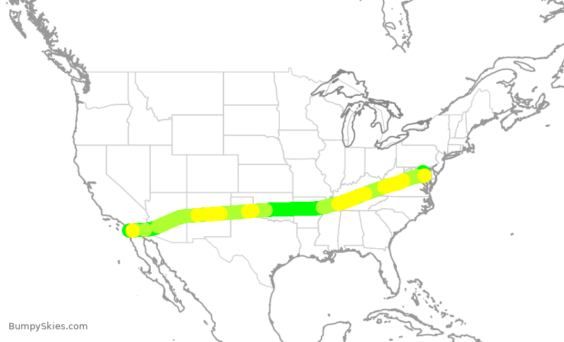 Turbulence forecast map for SWA1320, SAN to BWI