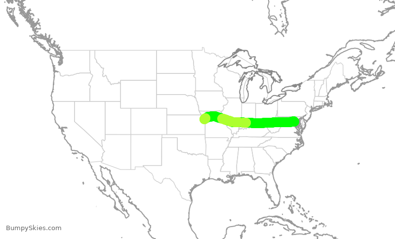 Turbulence forecast map for SWA1322, DCA to MCI