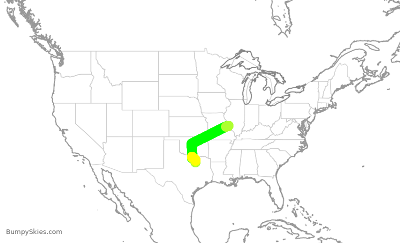 Turbulence forecast map for SWA1322, STL to DAL