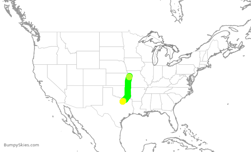 Turbulence forecast map for SWA1323, MCI to DAL