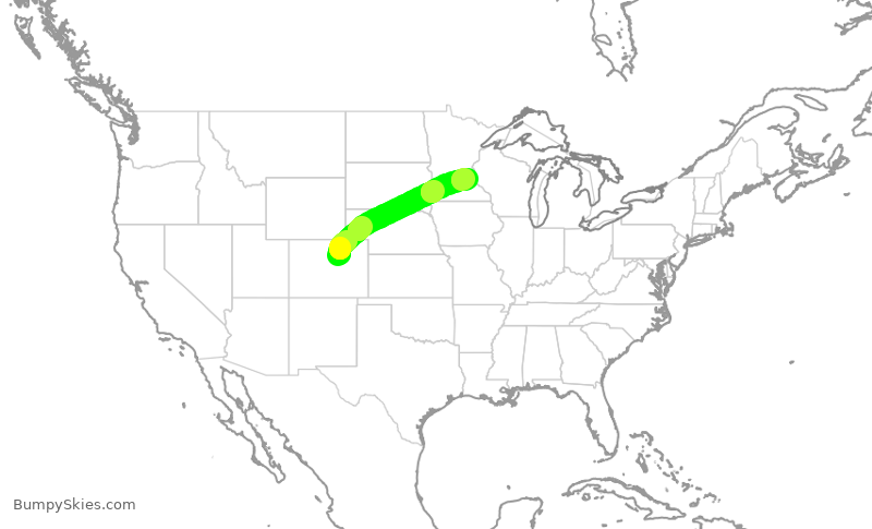 Turbulence forecast map for SWA1328, DEN to MSP