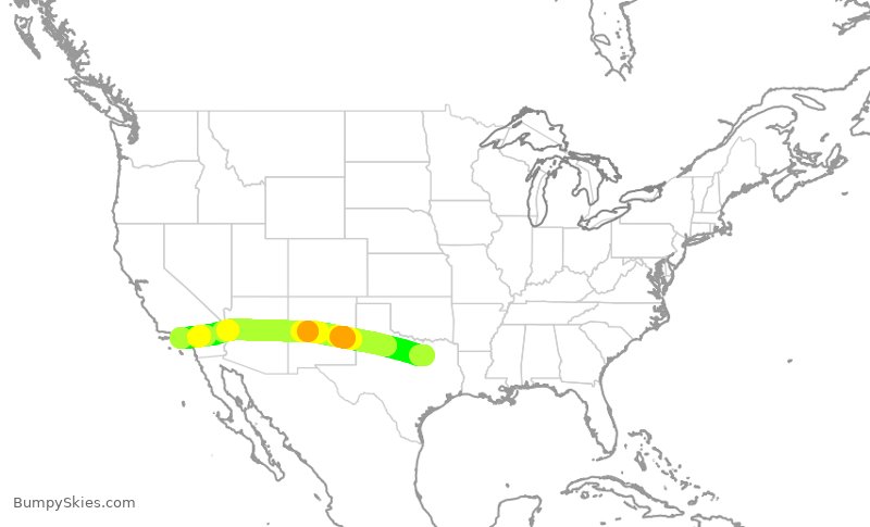 Turbulence forecast map for SWA1329, DAL to LAX