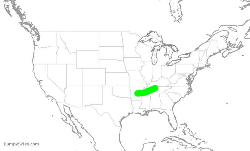 Turbulence forecast map for SWA132, LIT to BNA