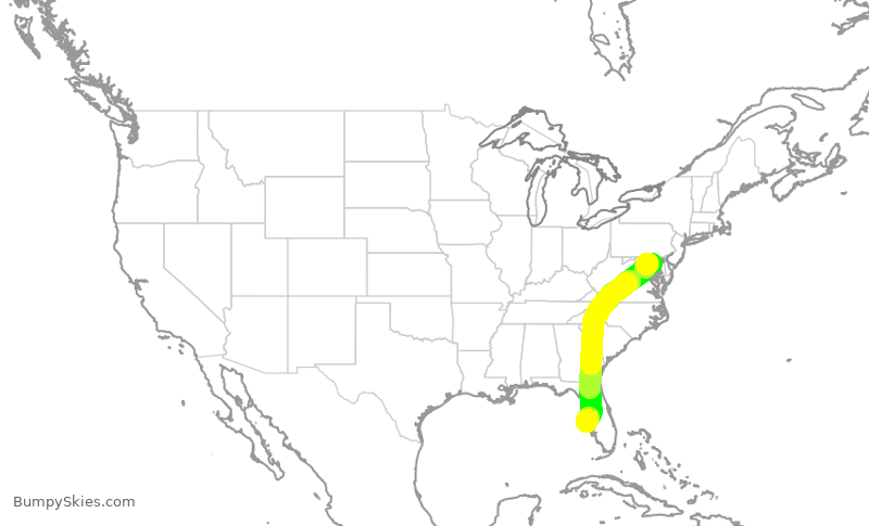 Turbulence forecast map for SWA1332, BWI to SRQ