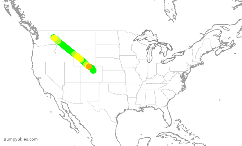 Turbulence forecast map for SWA1333, GEG to DEN