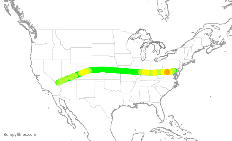 Turbulence forecast map for SWA1335, BWI to LAS