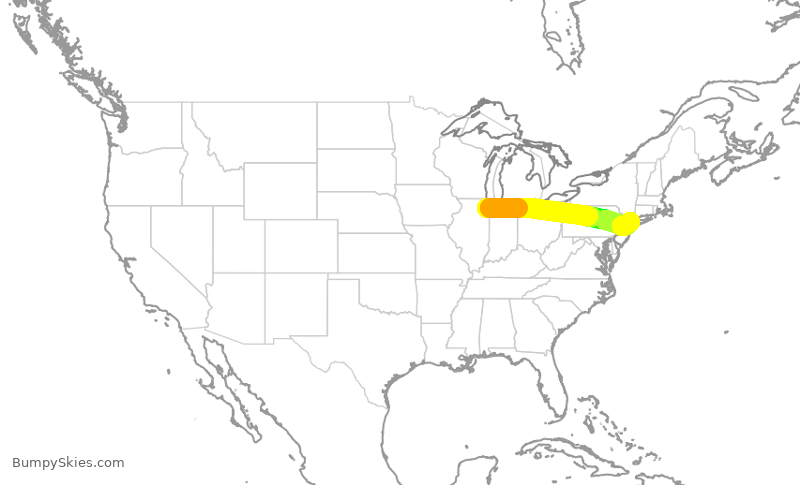 Turbulence forecast map for SWA1335, MDW to LGA