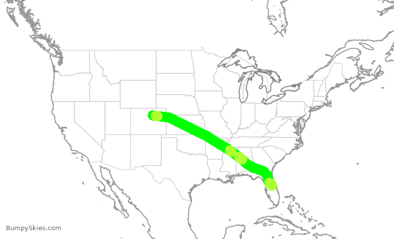 Turbulence forecast map for SWA1339, DEN to MCO