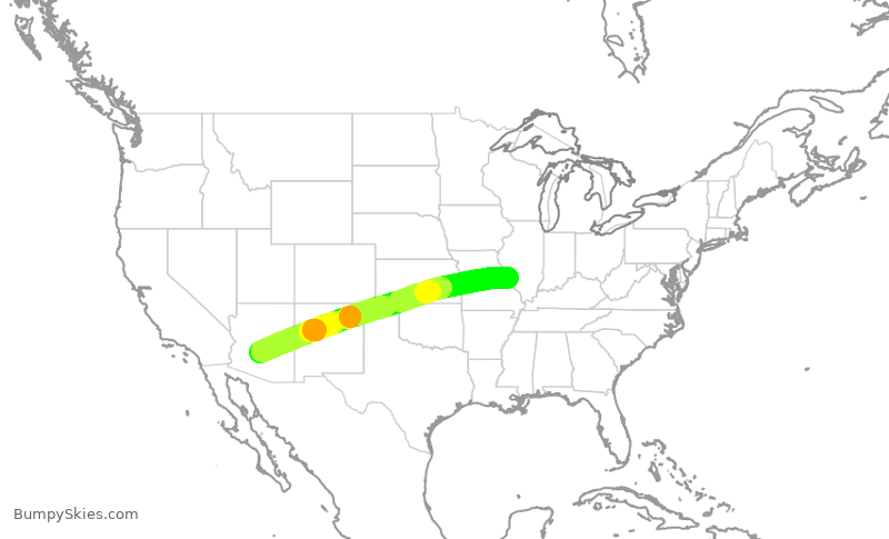 Turbulence forecast map for SWA133, PHX to STL