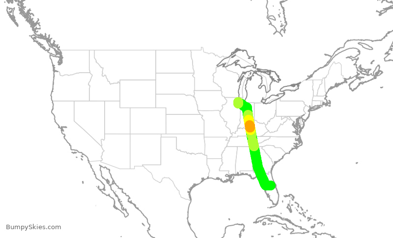Turbulence forecast map for SWA1340, MCO to MDW