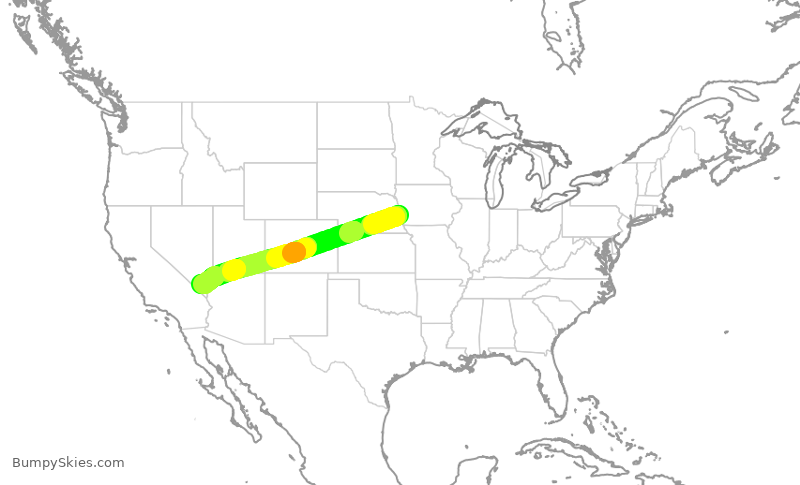 Turbulence forecast map for SWA1343, OMA to LAS