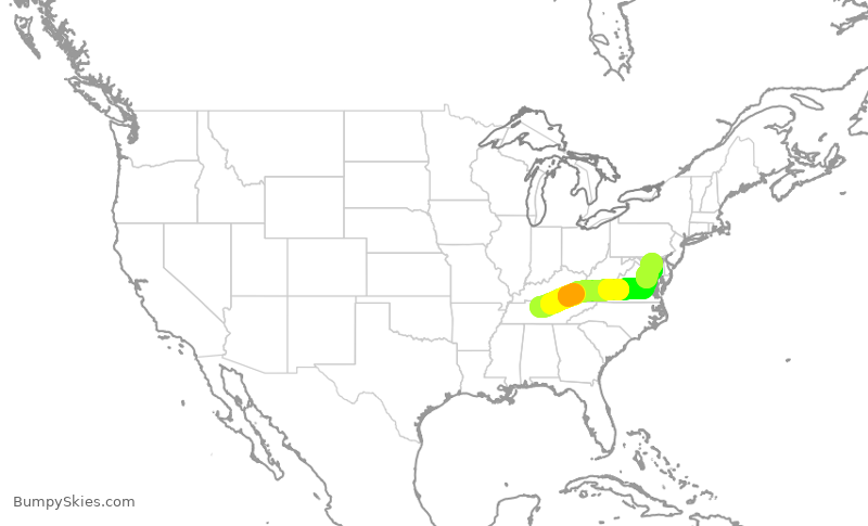 Turbulence forecast map for SWA1345, BNA to BWI
