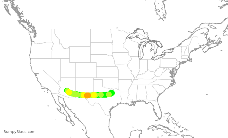 Turbulence forecast map for SWA1347, PHX to DAL